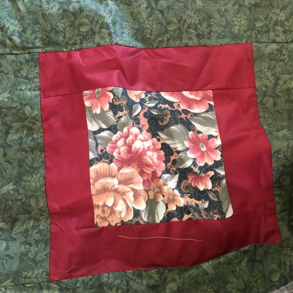 Unfinished Handmade Green and Red Quilted Bedding with Floral Design, 109” by 84 - Picture 4 of 7